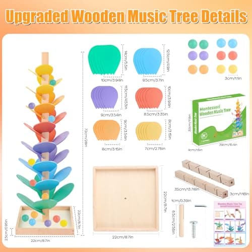 Marble Run Wood Ball Drop Toy for Kids 3-5 Toddlers Wooden Musical Tree Set Ball Run Toys for 4-8 8-12 Years Old Marble Tree Montessori Toys Christmas Birthday Gift (1.1inch Balls) - Thumbnail 2