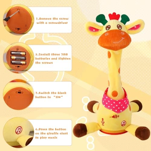 MILEGI Dancing Talking Musical Giraffe Toy, Tummy Time Toy with Volume Adjustment, Singing Giraffe Stuffed Animal 10 Children's Songs Light Up Toys, Repeating What You Say, Baby Toy - Thumbnail 6