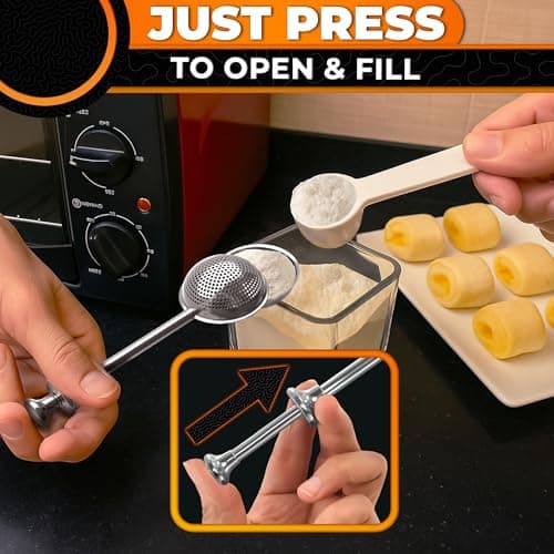 Flour Shaker Duster – 18/8 Stainless Steel Flour Duster for Bread Baking with One-Handed Operation – Cocoa, Cinnamon, Spices & Powdered Sugar Duster with Spring Handle | Tea Brewing | Dishwasher Safe - Thumbnail 5
