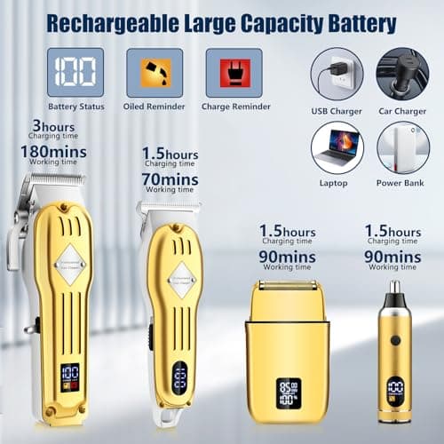 Hair Clippers for Men, Professional Beard Trimmer Mens Shaver Electric Razor Nose Trimmer Kit, Cordless Barber Clippers and Trimmers Set, Hair Cutting Kit, Shaving Machines for Men Grooming Gifts - Thumbnail 3