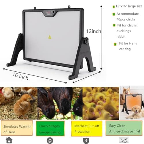 TAFALAA Smart Chick brooder Heating Plate for Chick 12"x16" Chicken coop Heater with Thermostat Radiant Heat Plate Panel with Adjustable Temperature, Timer,Remote Control for Winter Heating - Thumbnail 5
