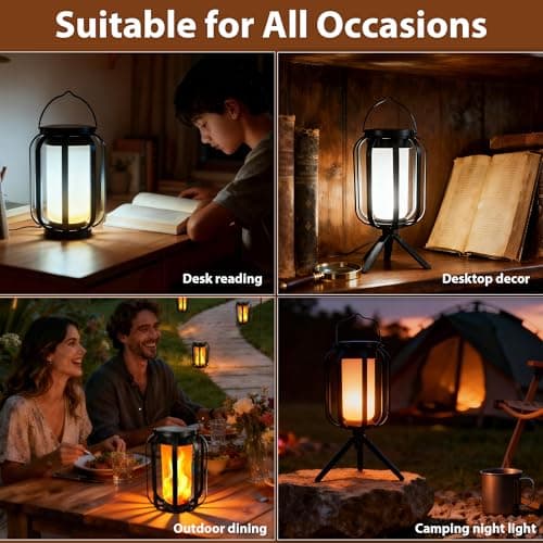 Solar Lanterns Outdoor Lights, 2 Pack Flickering Flame Garden Lights with 2 Modes Dual Charging USB & Solar, Outdoor Waterproof Hanging Lantern for Halloween Party Holiday Decor - Thumbnail 4