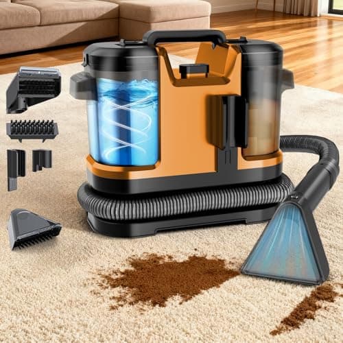 Vaconly Portable Carpet & Upholstery Cleaner Machine, Handheld Spot Cleaner with Dual Brush, 18KPa Suction, Large Removable Tank for Couch, Car, Stairs, Rugs & Pet Stains, Yellow - Image 1
