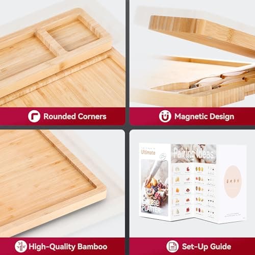 Easoger Large Bamboo Charcuterie Boards, Cheese Board and Knife Set - Unique Housewarming, Wedding and Bridal Gift - Thumbnail 6