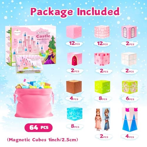 Hiwawind Magnetic Blocks Princess Toys - Easter Gifts for Kids - Princess Castle Building Blocks,Birthday Gifts for Girls, Toys for 3 4 5 6 7 8 Year Old Girls Boys, Preschool Toddlers Travel Toys - Thumbnail 6
