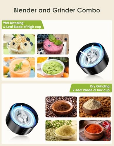 LAMPICK Smoothie Blender, 1100W Personal Blender for Shakes and Smoothies, Blenders and Grinder Combo for Kitchen with 2 * 22 Oz To-Go Cup and Lid for Protein Shake, Baby Food, Frozen Drink - Thumbnail 3