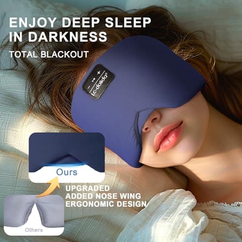 LC-dolida Sleep Mask with Bluetooth Headphones, Ice Silk Sleep Headphones with Bluetooth 5.4, Total Blackout Eye Mask for Sleeping, Sleep Soft Mask for Women Men, All Night Sleep, Travel(Navy) - Thumbnail 4
