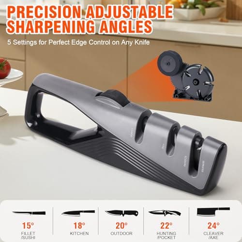 Knife Sharpener with 5 Adjustable Angle, Coarse & Fine Knife Sharpener Tool, Handheld Manual Knives Sharpener for All Knives Including Kitchen Knives, Pocket, Scissors - Thumbnail 3