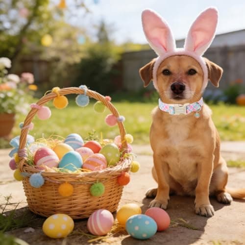 ARING PET Easter Dog Collar, Cute Colorful Plaid Stripe Girl Doggy Collars with Quick Release Buckle for Puppy Small Medium Large Dogs-S - Thumbnail 4