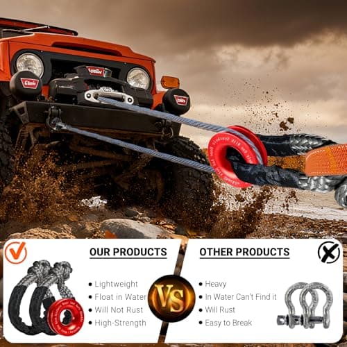 DAJOUJS Synthetic Soft Shackle Rope 1/2 Inch x 22 Inch Gray Recovery Tow Shackles with Red Recovery Ring 56,000lbs Breaking Strength Offroad Soft Shackle Recovery Kit for Truck, Jeep, SUV, UTV, ATV - Thumbnail 2