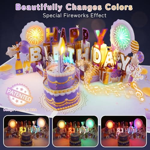 XTF2015 Firework Birthday Cards，Music & LED Lights 3D Pop Up Greeting Card - Thumbnail 2