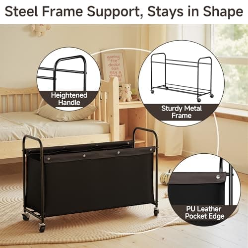 StorageWorks Toy Chest Storage with Wheels, Extra Large Kids Toy Box, Toy Storage Organizer, Metal Toybox for Bedroom, Living Room Area, Kids Room, 135L, Black - Thumbnail 6