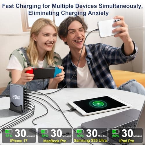 550W USB C Fast Charger Block, PD3.1 140W 8 Port USB Charging Station, GaN Ⅲ Pro PD PPS Fast Charging Station for Multiple Devices,Laptop Wall Charger Compatible with iPhone 17/iPad/MacBook etc - Thumbnail 4