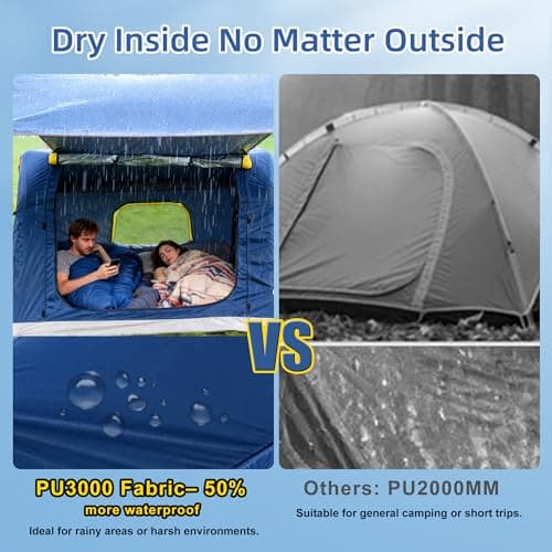 Eolzzi 3-4 Person 3 in 1 Inflatable Tent, 60s Setup PU3000, 4-Season Waterproof Camping Tent with Electric Pump, All Weather Tent for Romantic Dates, Fall/Winter Camping, Hunting & Fishing - Thumbnail 6