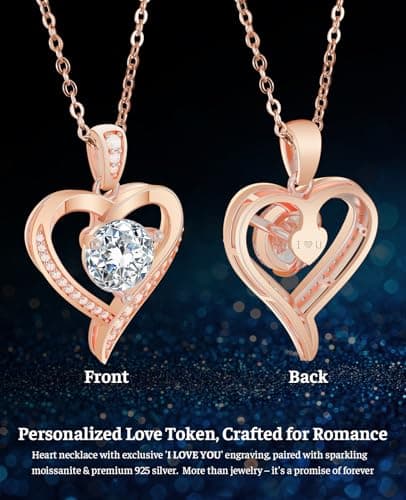 Valentines Day Gifts for Her - Heart Pendent Necklaces for Women, 1-3ct Moissanite Necklace with I love U Engraving - Anniversary Birthday Gifts for Wife, Girlfriend, Mother, 925 Silver Jewelry - Thumbnail 2