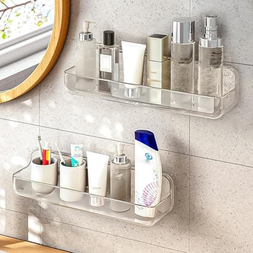 Diesisa 2pc Acrylic Wall Mount Organizer, Adhesive Shelf, Bathroom Shelves for Wall, Self Adhesive Organizer, Shower Caddies, No Drilling Hang Wall,with 3pack Tapes, for Bathroom, Kitchen, Living Room - Image 1