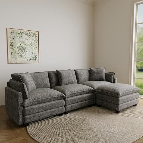 Fachmaih Sectional Cloud Couch 114" Modular Sofa with Ottoman Deep Seat Couches Modern Cloud Couch with Pillow for Living Room, Bedroom and Apartment - Image 1