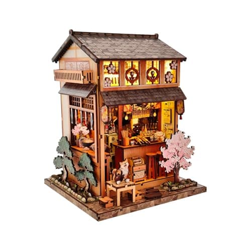 Soothee Japanese DIY Book Nook Kit with LED Lights - 3D Puzzles for Adults & Teens, Miniatures for Bookshelf Decor, Relaxing & Unique Easter Gift for Craft Lovers (Yakitori Grill House) - Image 1