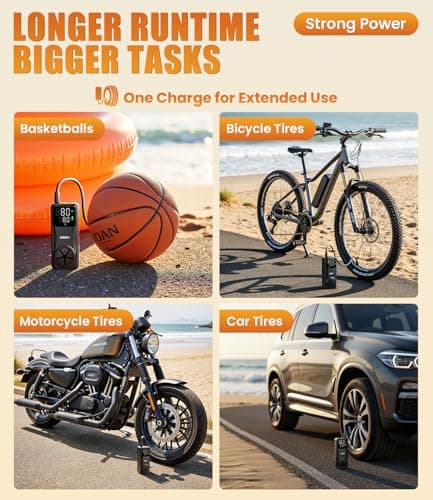 AOSKI Tire Inflator Portable Air Compressor: 150PSI Rechargeable Air Pump with Digital Pressure Gauge, LED Light and Auto Shut-Off - Fast Inflation for Car, Motorcycle, Bike, and Ball - Black - Thumbnail 5