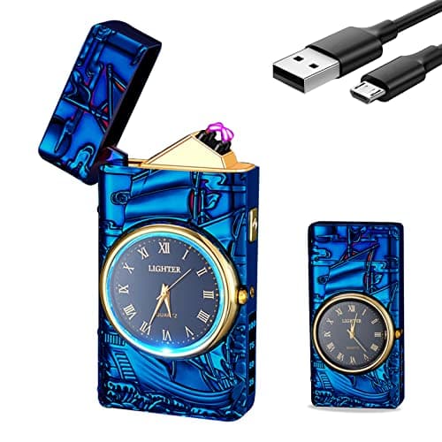 GADATOP Sail Plasma Lighter, Electric Arc Lighter, USB Multifunctional Lighters, Windproof Fashion Lighters, Luminous Real Watch dial LED Lighting (Blue sail) - Image 1