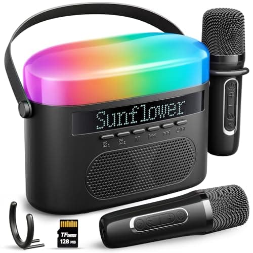 Karaoke Machine for Kids & Adults with 2 Wireless Mics 2400mAh Portable Bluetooth Karaoke Speaker with Timer White Noise & Night Light High Power Dual Speaker LED Display Home & Outdoor Party - Black - Image 1