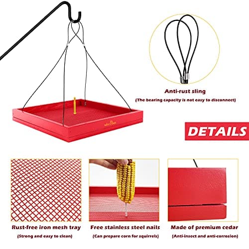 MIXXIDEA Bird Feeder Hanging Tray Seed Tray Wooden Platform Hummingbird Feeder Hanging Tray Mesh Seed Platform for Garden Yard Outside Decoration Attracting for Wild Birds (Red-1pk) - Thumbnail 4