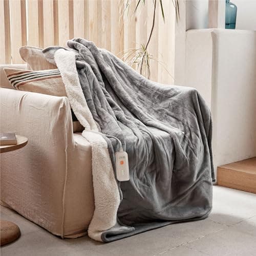 GOTCOZY Heated Throw Blanket, 50''X60'' - Soft Silky Plush Electric Blanket with 4 Heating Levels & 3 Hour Auto Off, ETL Certified, Machine Washable (Grey) - Image 1