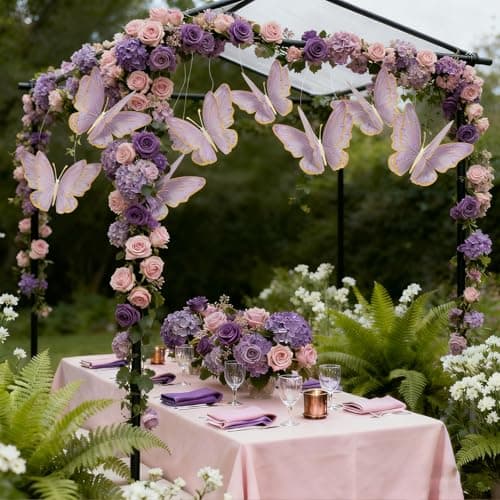 Giant 3D Metallic Gold Butterfly Wall Decor, 10"-20" Oversized Hollow-Out Paper Butterflies for Wedding Backdrop, Storefront Display & Luxury Nursery Art (Purple) - Thumbnail 2