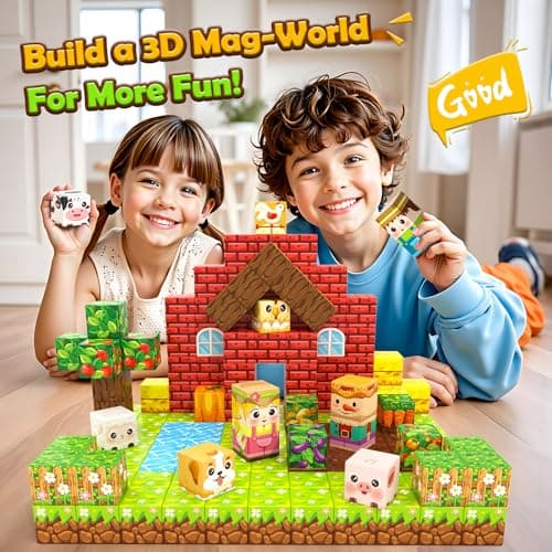 1" Magnetic Blocks - Build Mine Magnet World Farm Animals Set, 100PCS Vibrant Colorful Magnetic Blocks with Ultra Magnet Strength for Kids Ages 3-12, STEM Toys Ideal Gifts for 3+ Years Old Boys Girls - Thumbnail 6