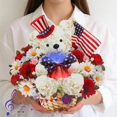 XTF2015 American Flag Card, Happy Birthday Cards, 3D Pop Up Birthday Greeting Card with MUSIC & LIGHTS, 11 Inch Musical Cards for Veterans, Grandfathers, Fathers & Kids