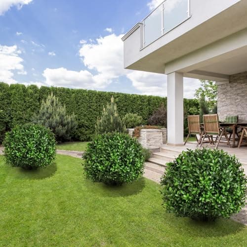 Artificial Olive Leaf Boxwood Topiary Ball Trees, Set of 2 UV Resistant 16in Outdoor Plants – Artificial Bonsai, Miniature Trees, Garden, Curb Appeal - Thumbnail 4