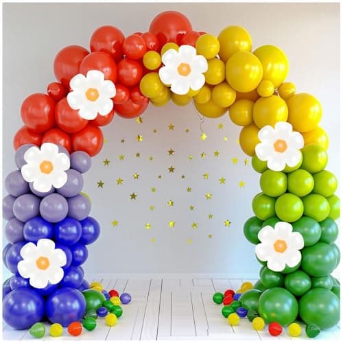 Spring Daisy Flower Balloon Garland Arch Kit 160Pcs Red Orange Yellow Green Blue Purple White Groovy Flower Balloons for Baby Bloom Daisy Floral Two Groovy Wedding Party Decorations - Thumbnail 6