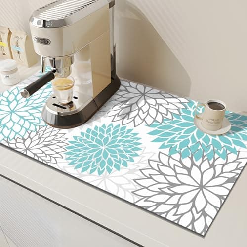 Findosom 2PCS 12" x 20" Dish Drying Mat & 24" x 5.5" Sink Splash Guard, Super Absorbent & Cuttable Dish Mat Drying Kitchen Mat with Teal Floral, Hide Stain Drying Mat for Kitchen Counter - Thumbnail 4