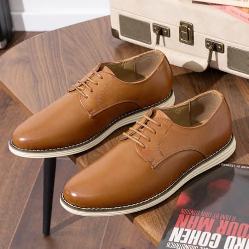 Vostey Mens Casual Dress Shoes Wingtip Plain Business Dress Shoes for Men (BMY618 Yellow Brown 11.5) - Thumbnail 4