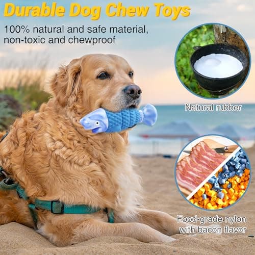 WinTour Tough Dog Toys for Aggressive Chewers, Indestructible Dog Chewers for Medium & Large Breeds, Squeaky Durable Chew Toys to Keep Them Busy, Reduce Boredom, Teeth Cleaning, Bacon Flavor - Thumbnail 3