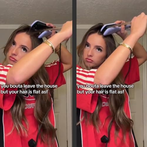 JINRI Hair Iron, Hair Brush, Pumped-Up Volume, Adjustable Temp, 360 ° Tail Rotation, Lasting Volume, for Short Or Thin Hair, Dual Voltage (100-240V), Volumizing Hair Iron, Blue, 1.38 inch - Thumbnail 4