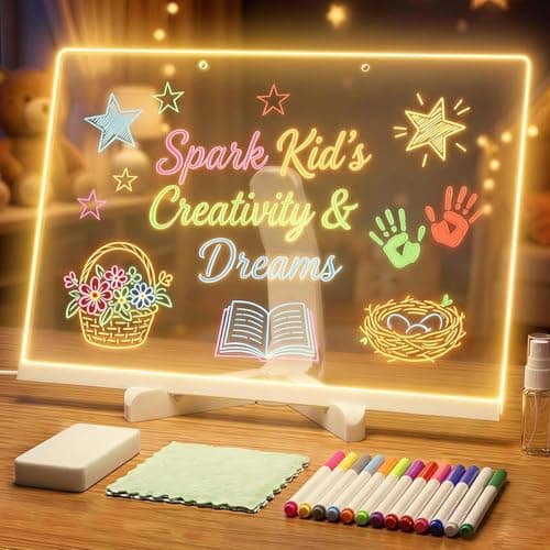 Warm Led Drawing Board for Kids, 17" Flicker-Free Led Note Board with Upgrade Bracket, Soft Light Board with 12 Markers, Holiday Gifts for Kids Ages 3-12, Girl Gifts Boy Gifts