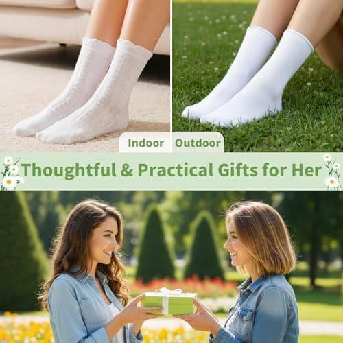 FunisFun 6 Pairs Womens Summer Socks, White Crew Thin Ankle Socks for Women Girls Daily Wear Casual Dress (US, Alpha, One Size, Regular, Regular, White-6Pairs) - Thumbnail 2