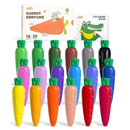 JUPITEARTH Carrot Crayons for Kids 18 Colors, Non Toxic Beeswax Toddler Crayons with 30-Page Coloring Book and 120 PDF Pages, Mess-Free Coloring for Kids Art Supplies Gift - Image 1