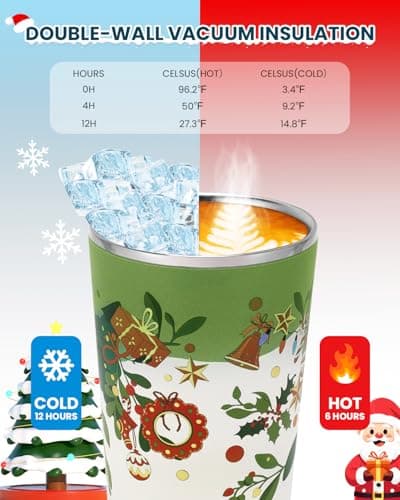 GiNT 17oz Christmas Tea Cup with Infuser and Lid - 4D Gold Foil Pattern (Bells & Holly), 316 Stainless Steel Double Wall Vacuum Insulated Travel Tea Mug, Leak-Free, for Commuting/Camping Gifts - Thumbnail 5