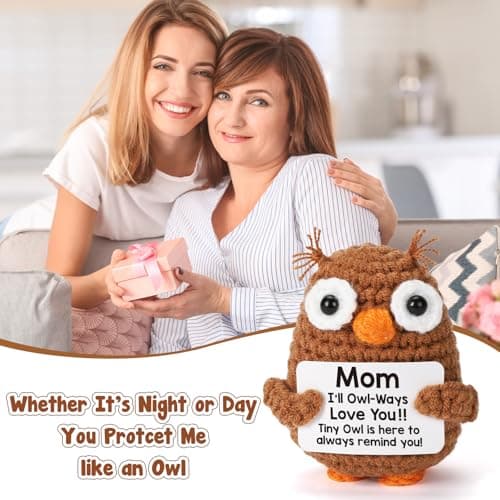 Hweijm Gifts for Mom Valentines Birthday from Daughter Son, Funny Crochet Owl Valentines Day Birthday Gift for Mama Bonus Step Mother in Law, I Love You Mom Gift Handmade Emotional Owl Support Decor - Thumbnail 4
