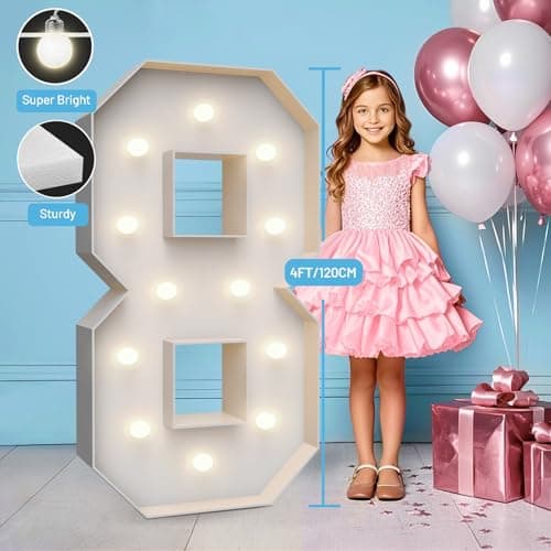4FT Marquee Light Up Numbers 8,Party Decoration Large Marquee Light Up Letters with Weighted Water Bag,Pre-cut Foam Board Set Can Be Used for Birthdays,Weddings,Baby Anniversaries - Thumbnail 3