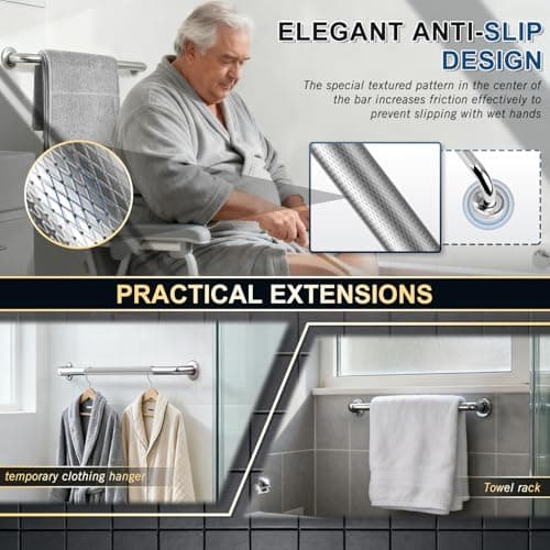 supregear Grab Bars for Bathtubs and Showers, Anti Slip Bathroom Grab Bars for Seniors, 304 Stainless Steel Safety Shower Handle, Toilet Handicap Elderly Assist Bathroom Wall Handle, 32 inch - Thumbnail 5