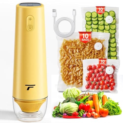 Vacuum sealer for food, Chef’s Design to Preserve Freshness, Compact Handheld Vacuum Sealer with 30 Reusable Bags, Professional-Grade for Food Storage Savers, Mustard - Image 1