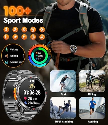Rmana Military Smart Watches for Men GPS, 1.56" AMOLED Screen Bluetooth Call, Smartwatch for Android Phones and iPhone, 100+ Sport Modes, 3ATM Waterproof Smart Watch with Compass - Thumbnail 6