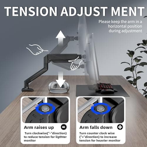Single Monitor Arm Desk Mount，Gas Spring Monitors Arm for 17-32 inch Screens,Adjustable Computer Monitors Stand up to 4.4 to 19.8 lbs,Vesa Mount with Clamp and Grommet Base, VESA 75 & 100mm - Thumbnail 4