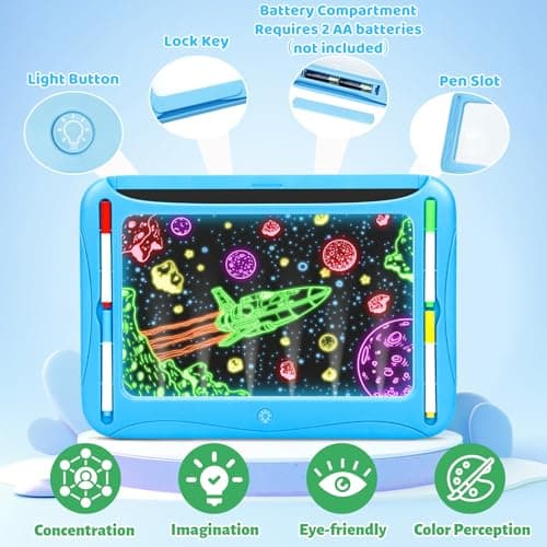 LED Drawing Board, Magic Kids Toys for Boys 4-6, Christmas Birthday Gifts, Light Up Tracing Pad, 9 Double-Sided Cards, 6 Markers, Glow in The Dark Doodle Writing Tablet, Learning Toy Arts Crafts Kits - Thumbnail 5