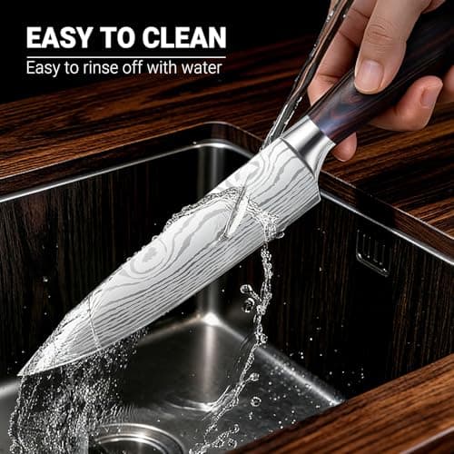 3-Piece Kitchen Chef Knife Set - 8" Chef Knife & 7" Nakiri Knife & 5" Utility Knife, Professional High-Carbon Stainless Steel Ultra Sharp Knives with Ergonomic Wood Handle & Gift Box for Cooking - Thumbnail 4