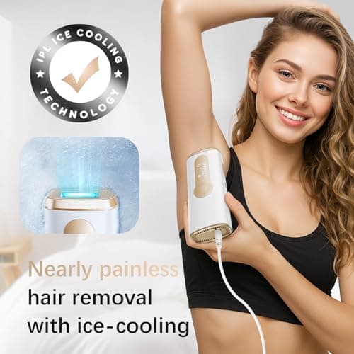 IPL Laser Hair Removal Device for Women & Men - Safe At-Home 45°F Ice-Cooling Contact for Painless & Long-Lasting Results, 86% Less Hair In 3 Weeks for Full Body & Face, Pure White - Thumbnail 2