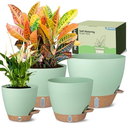Self-Watering Pots for Indoor Plants 4 Pack, 6/8/10/12 Inch Outdoor Planters with Water Level Indicator&Deep Reservoir, Decorative Flower Pots for Indoor Plants,Home Decor (Green, 12+10+8+6 inch) - Image 1